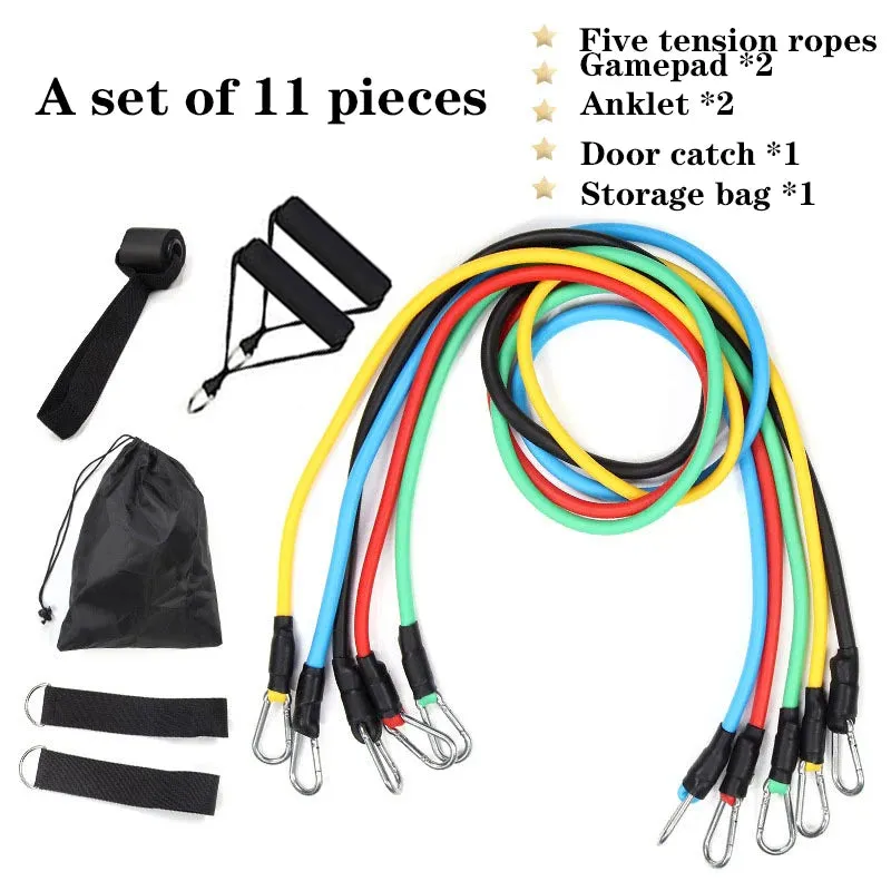 11-Piece Set Resistance BandsTensioner Pull Rope Fitness Multi-function Tensioner Suit Muscle Training Belt Elastic Sleeve Bands