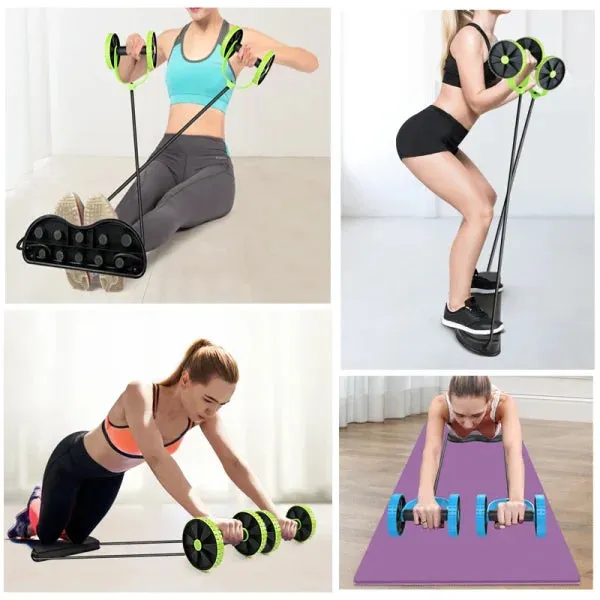 Abs Wheels Roller Abdominal Muscle Resistance Pull Rope Trainer