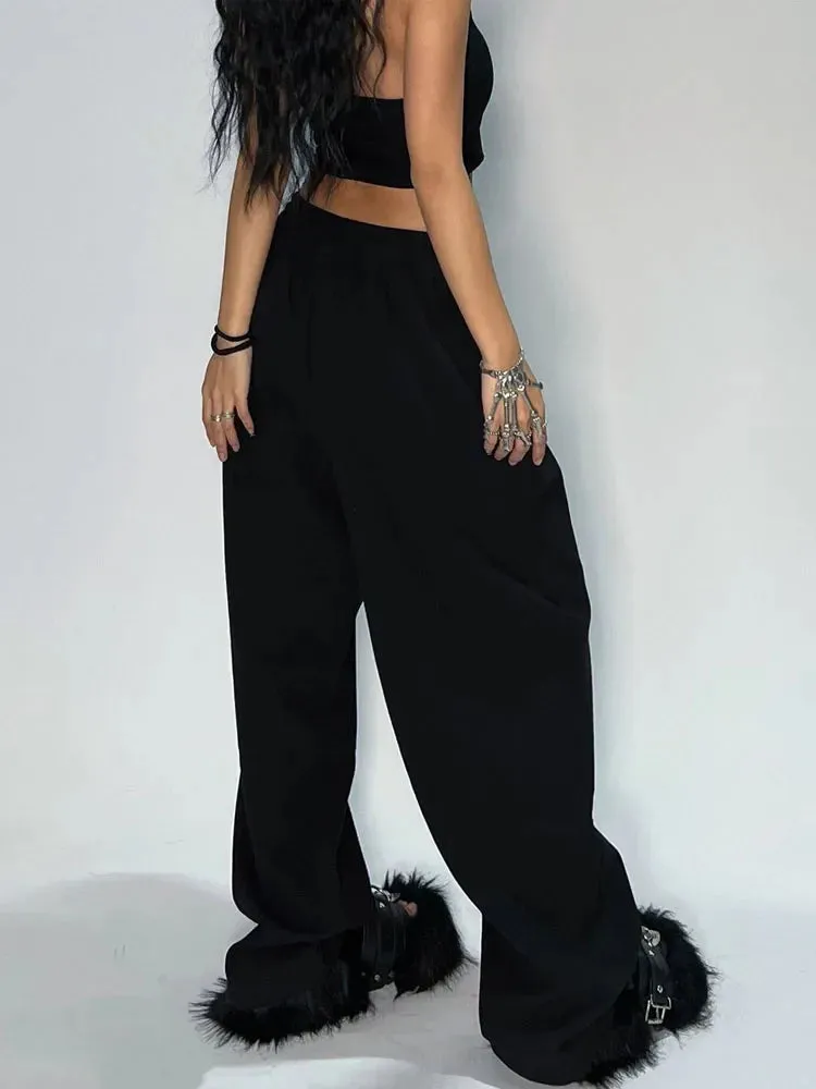 Casual Black Sweatpants Women Wide Leg Black Joggers Classic Baggy Streetwear Female Oversized Sports Trousers All-match