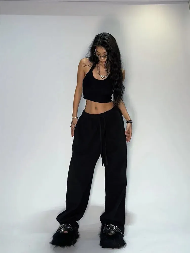 Casual Black Sweatpants Women Wide Leg Black Joggers Classic Baggy Streetwear Female Oversized Sports Trousers All-match