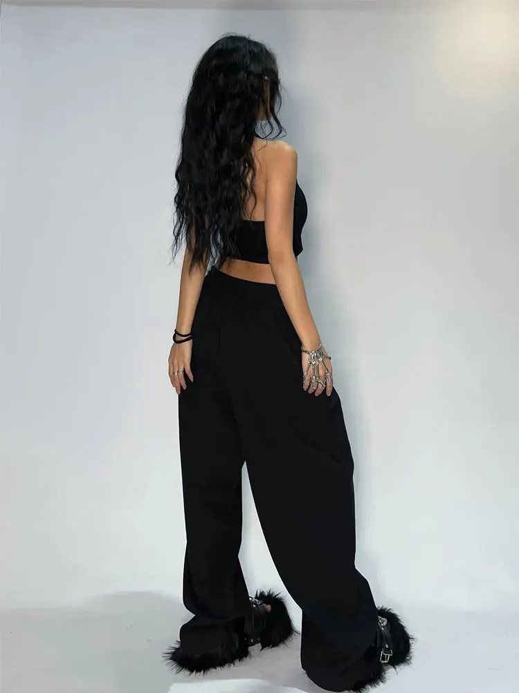 Casual Black Sweatpants Women Wide Leg Black Joggers Classic Baggy Streetwear Female Oversized Sports Trousers All-match
