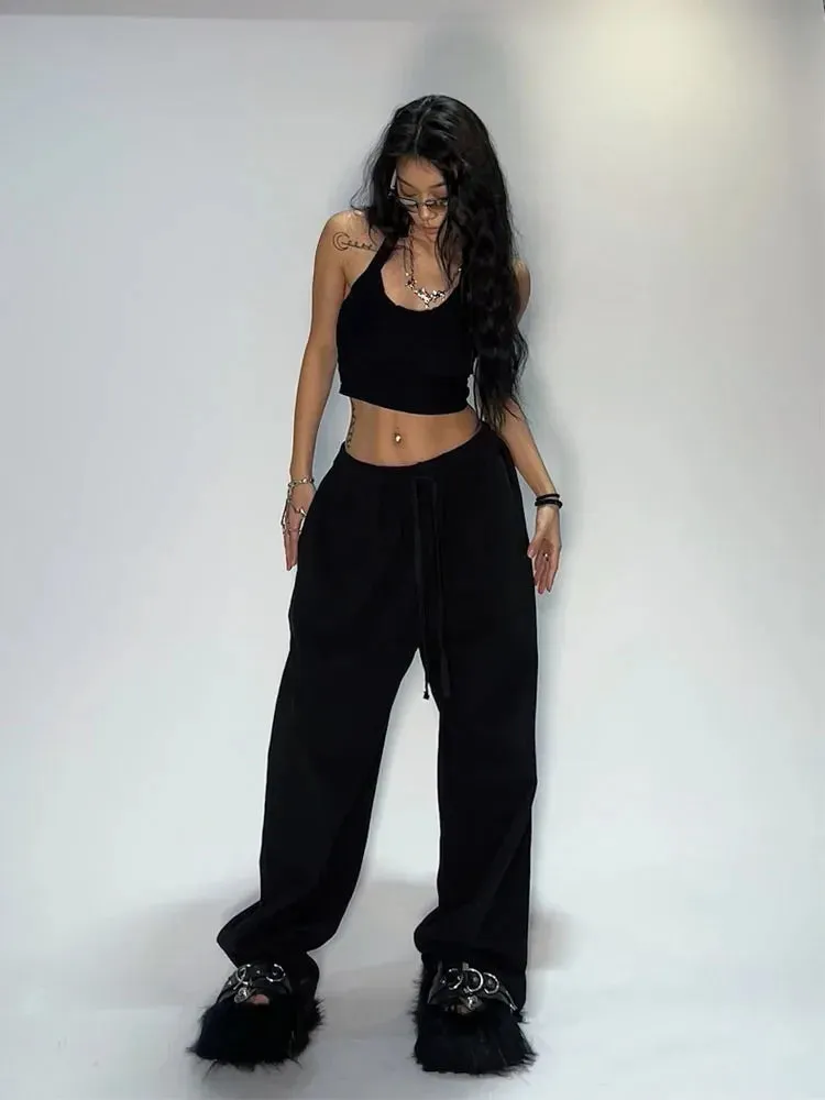 Casual Black Sweatpants Women Wide Leg Black Joggers Classic Baggy Streetwear Female Oversized Sports Trousers All-match