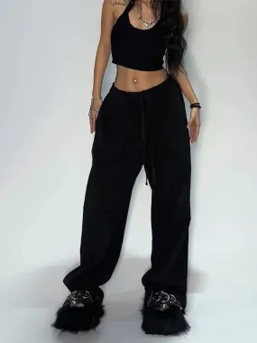 Casual Black Sweatpants Women Wide Leg Black Joggers Classic Baggy Streetwear Female Oversized Sports Trousers All-match