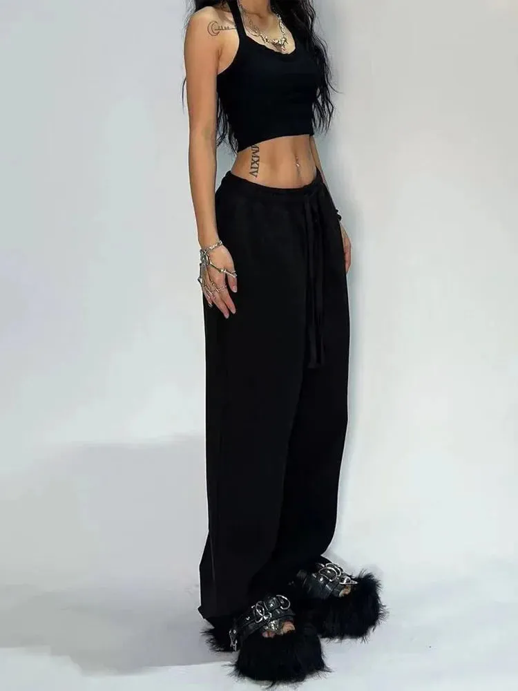 Casual Black Sweatpants Women Wide Leg Black Joggers Classic Baggy Streetwear Female Oversized Sports Trousers All-match