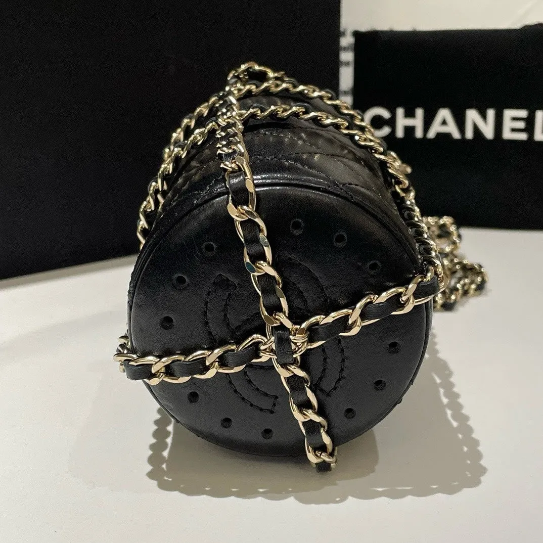 Chanel 2019CC Black Leather Water Bottle Bag