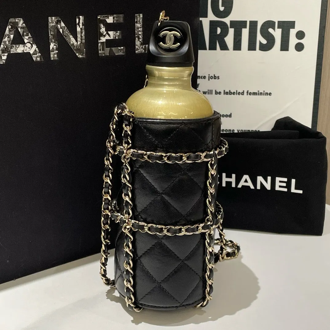 Chanel 2019CC Black Leather Water Bottle Bag