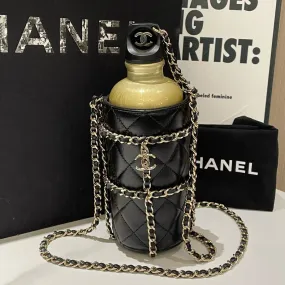 Chanel 2019CC Black Leather Water Bottle Bag