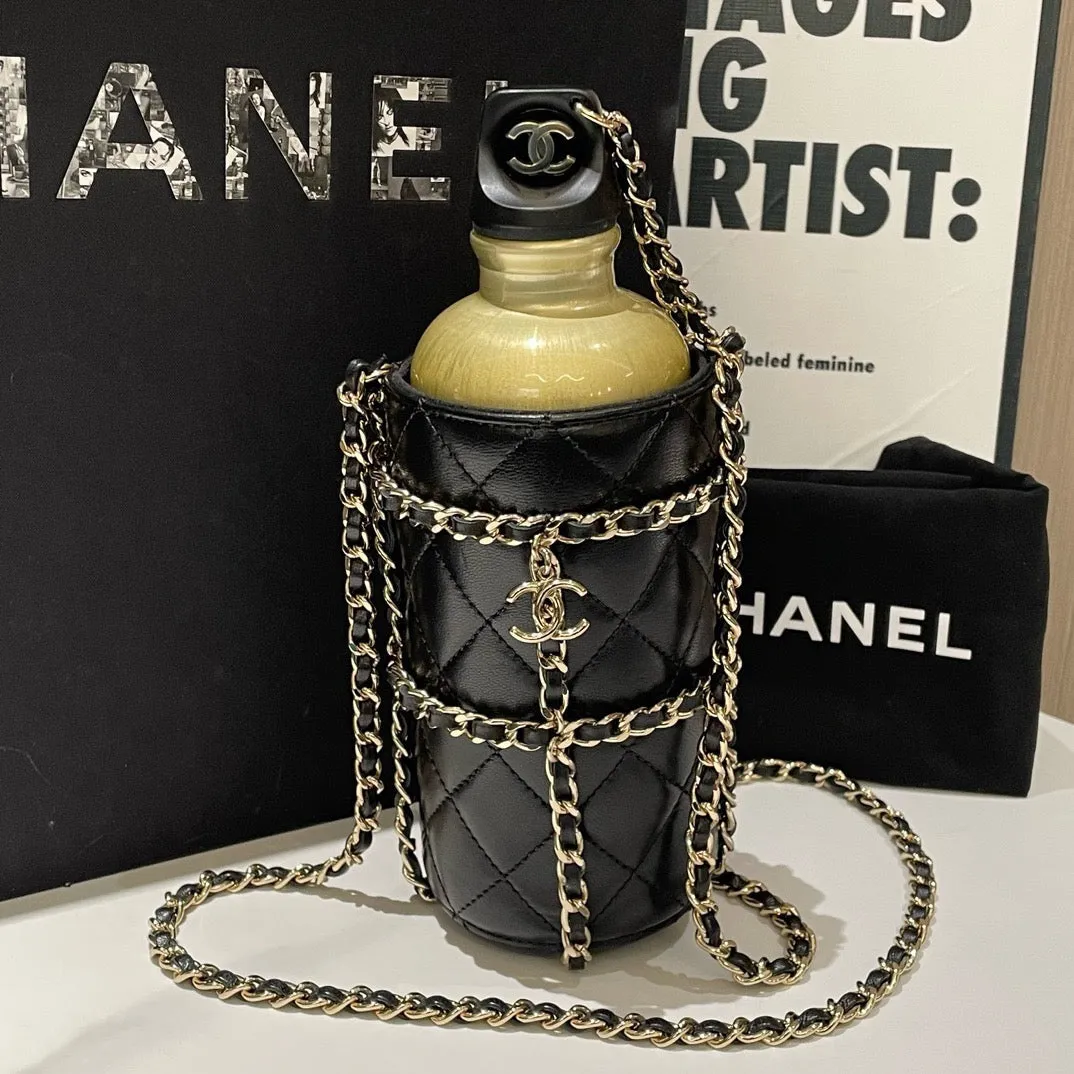 Chanel 2019CC Black Leather Water Bottle Bag