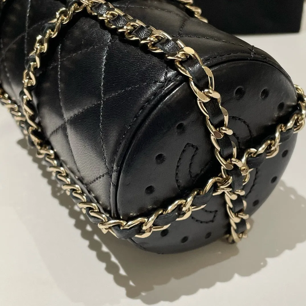 Chanel 2019CC Black Leather Water Bottle Bag