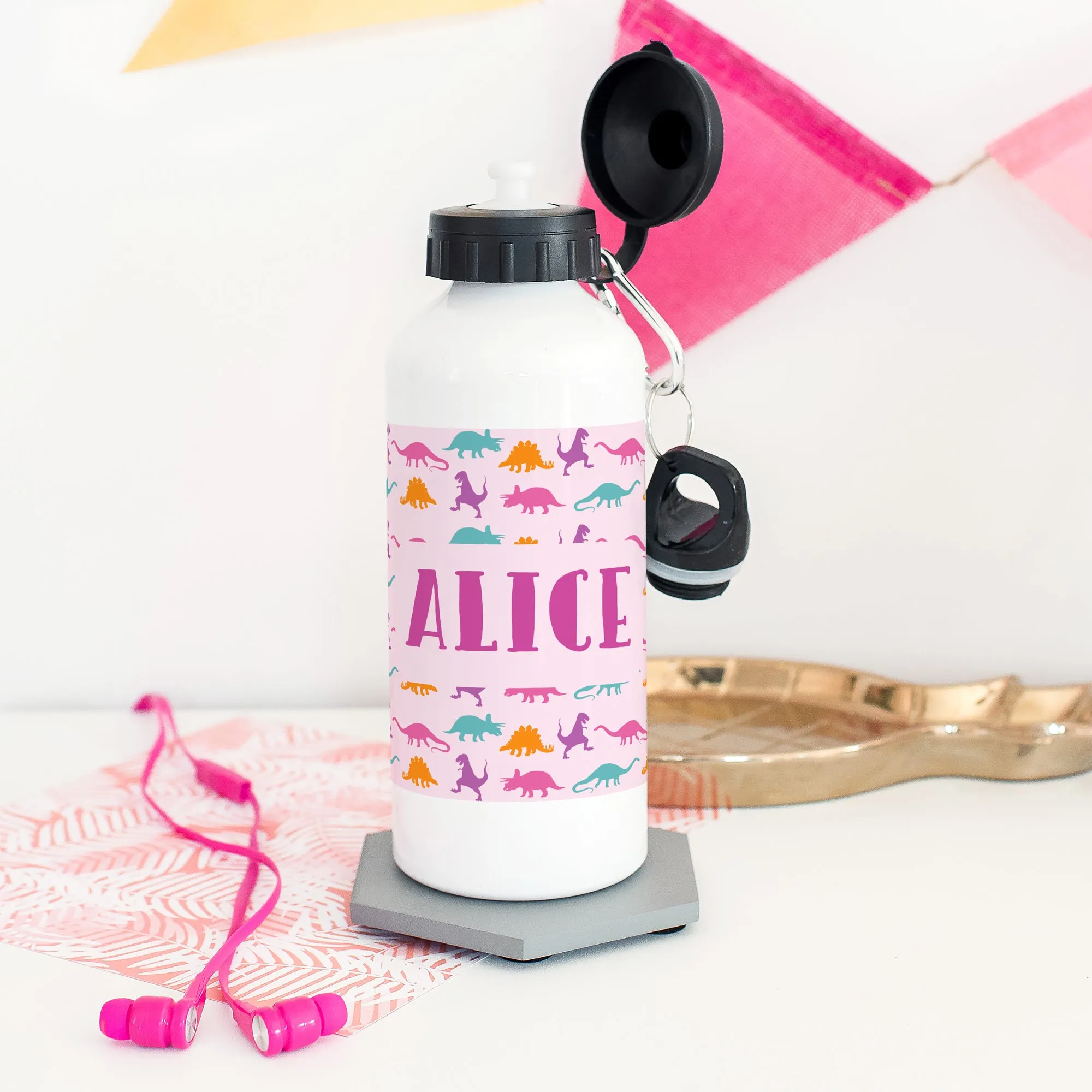 Children's Personalised Dinosaur Pattern Water Bottle