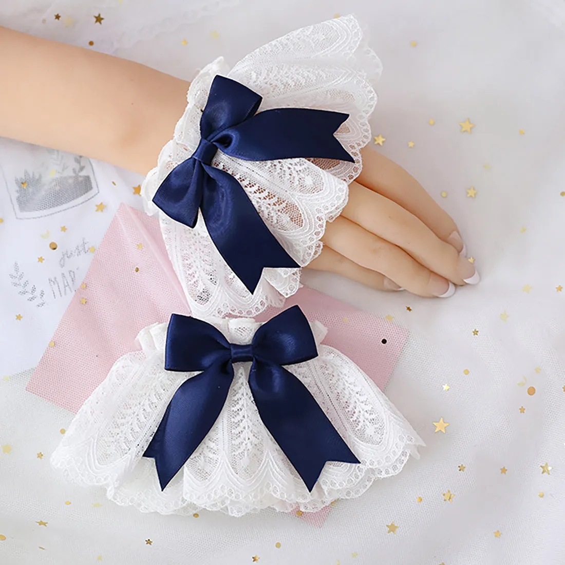 Cute Lolita Ribbon Bow Lace Wristband