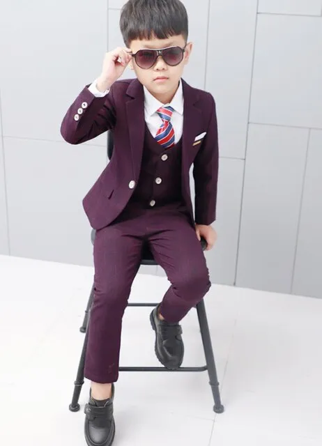 Flower Boys Formal Wedding Suit Kids Japan Style Jacket  Pants Vest BowTie 4Pcs Tuxedo Suit Kids Party Host Costume