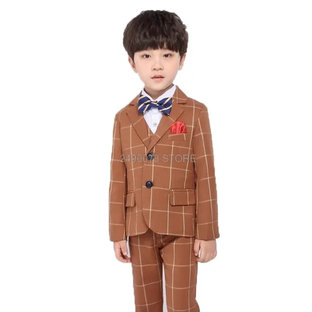 Flower Boys Formal Wedding Suit Kids Japan Style Jacket  Pants Vest BowTie 4Pcs Tuxedo Suit Kids Party Host Costume
