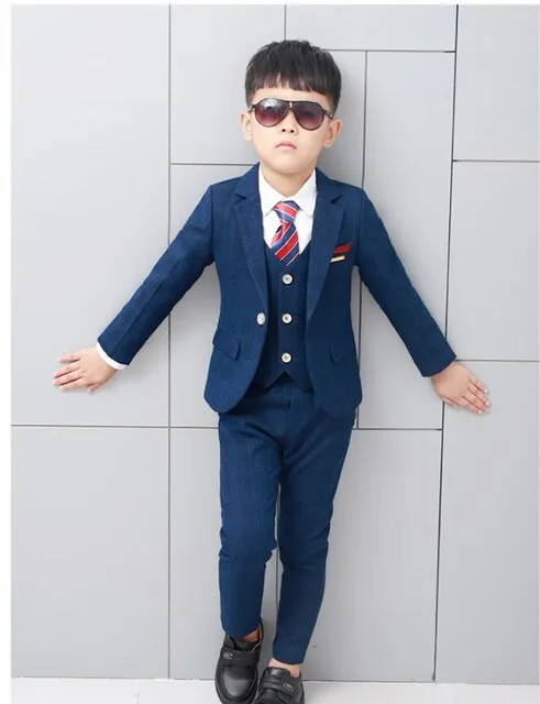 Flower Boys Formal Wedding Suit Kids Japan Style Jacket  Pants Vest BowTie 4Pcs Tuxedo Suit Kids Party Host Costume
