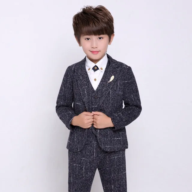 Flower Boys Formal Wedding Suit Kids Japan Style Jacket  Pants Vest BowTie 4Pcs Tuxedo Suit Kids Party Host Costume