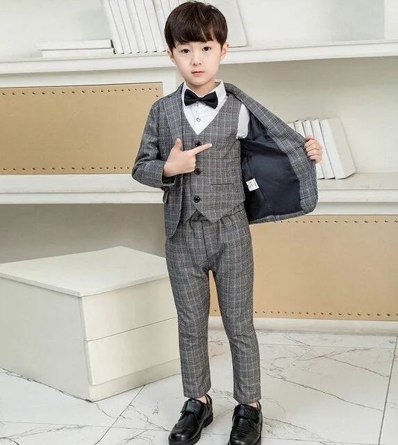 Flower Boys Formal Wedding Suit Kids Japan Style Jacket  Pants Vest BowTie 4Pcs Tuxedo Suit Kids Party Host Costume