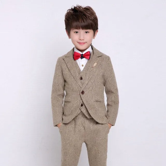 Flower Boys Formal Wedding Suit Kids Japan Style Jacket  Pants Vest BowTie 4Pcs Tuxedo Suit Kids Party Host Costume