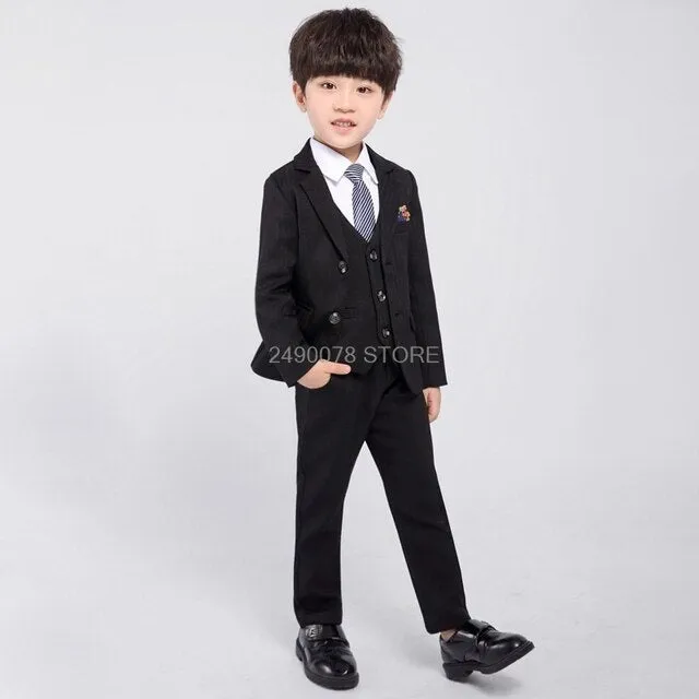 Flower Boys Formal Wedding Suit Kids Japan Style Jacket  Pants Vest BowTie 4Pcs Tuxedo Suit Kids Party Host Costume