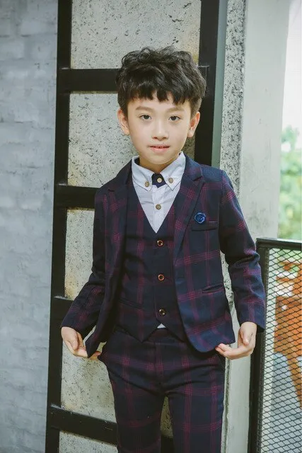 Flower Boys Formal Wedding Suit Kids Japan Style Jacket  Pants Vest BowTie 4Pcs Tuxedo Suit Kids Party Host Costume