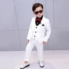 Flower Boys Formal Wedding Suit Kids Japan Style Jacket  Pants Vest BowTie 4Pcs Tuxedo Suit Kids Party Host Costume
