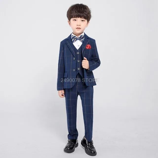 Flower Boys Formal Wedding Suit Kids Japan Style Jacket  Pants Vest BowTie 4Pcs Tuxedo Suit Kids Party Host Costume