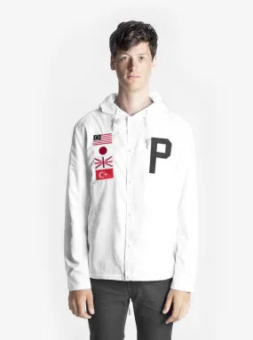 Four Flag Worldwide Hooded Windbreaker Coach Jacket in White