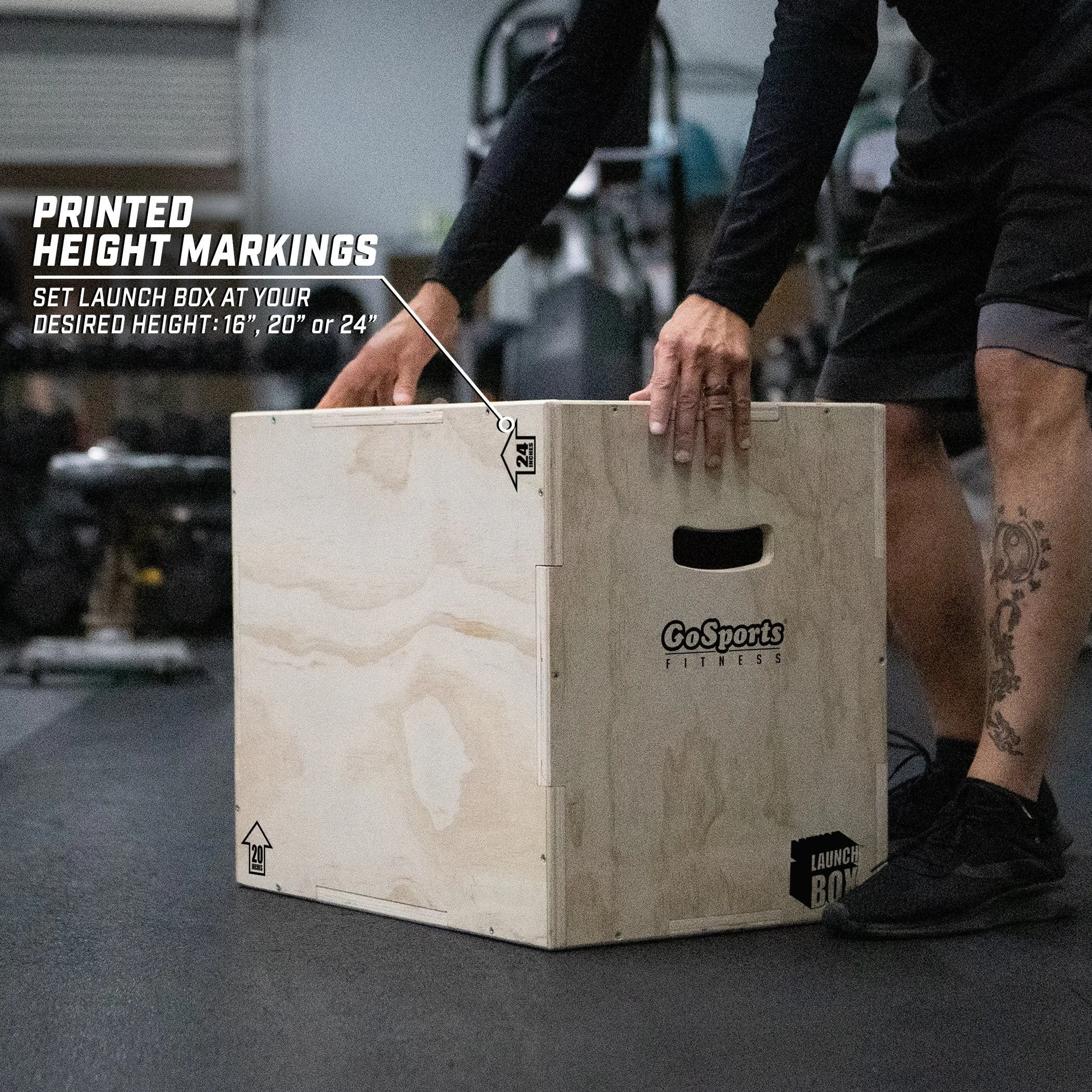 GoSports Fitness Launch Box 3-in-1 Adjustable Height Wood Plyo Jump Box for Exercises of All Skill Levels - Standard