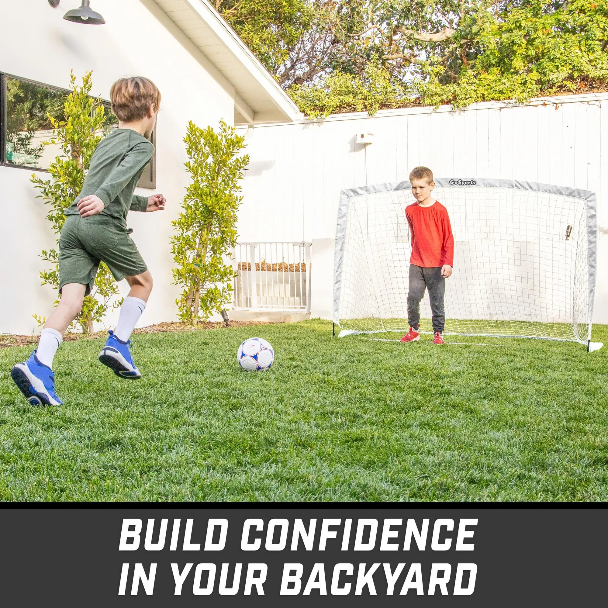 GoSports Team Tone 6 ft x 4 ft Portable Soccer Goal for Kids - Pop Up Net for Backyard - White