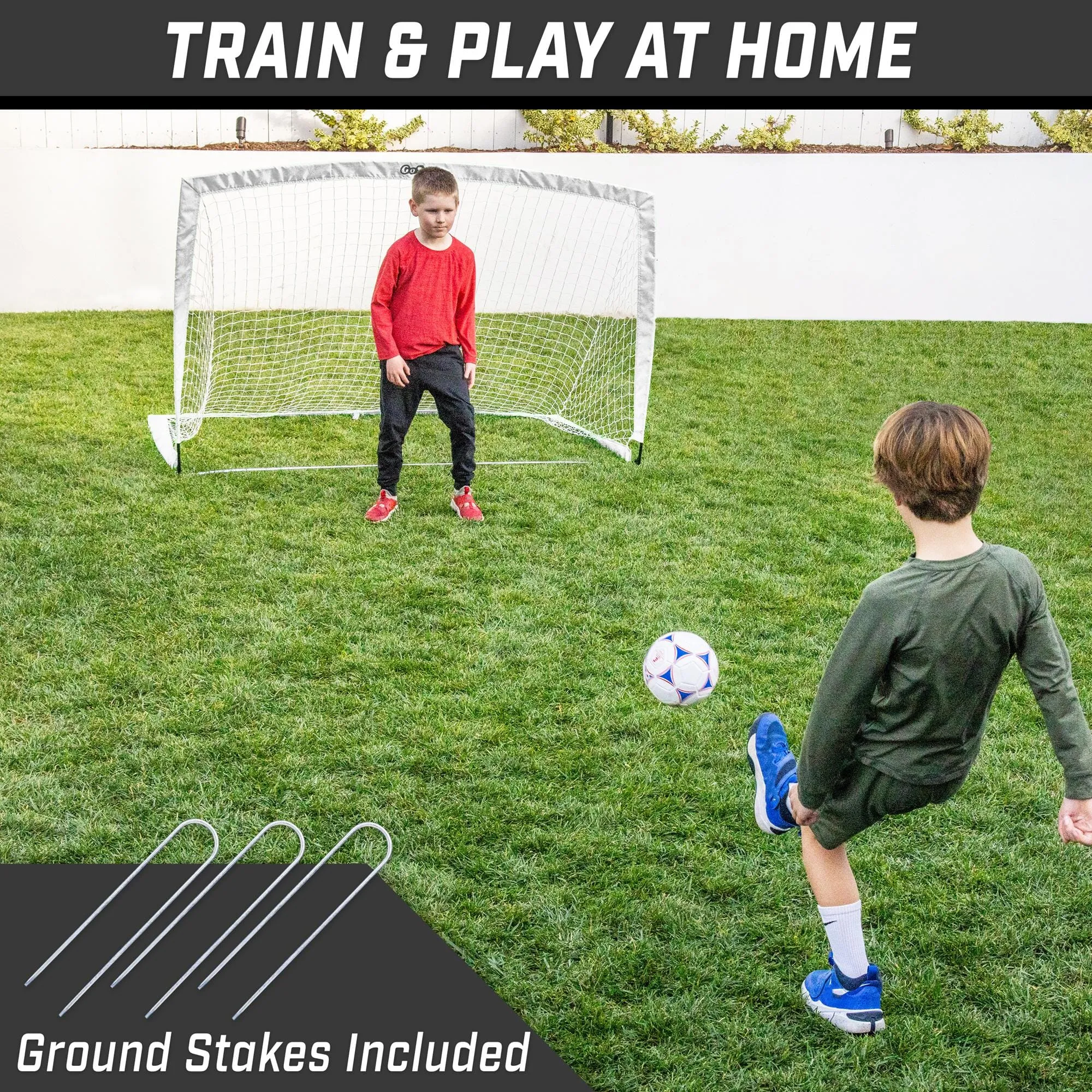 GoSports Team Tone 6 ft x 4 ft Portable Soccer Goal for Kids - Pop Up Net for Backyard - White