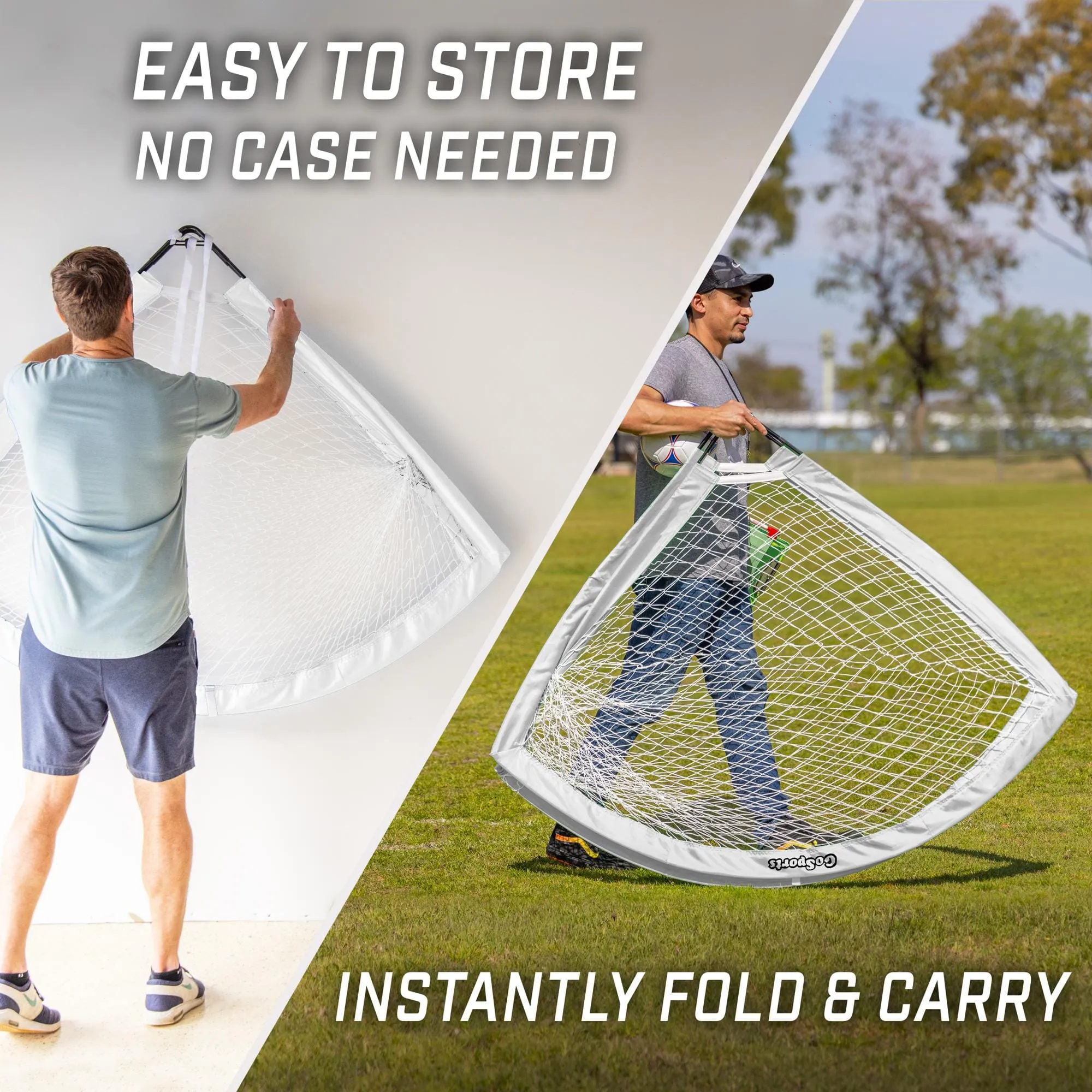 GoSports Team Tone 6 ft x 4 ft Portable Soccer Goal for Kids - Pop Up Net for Backyard - White