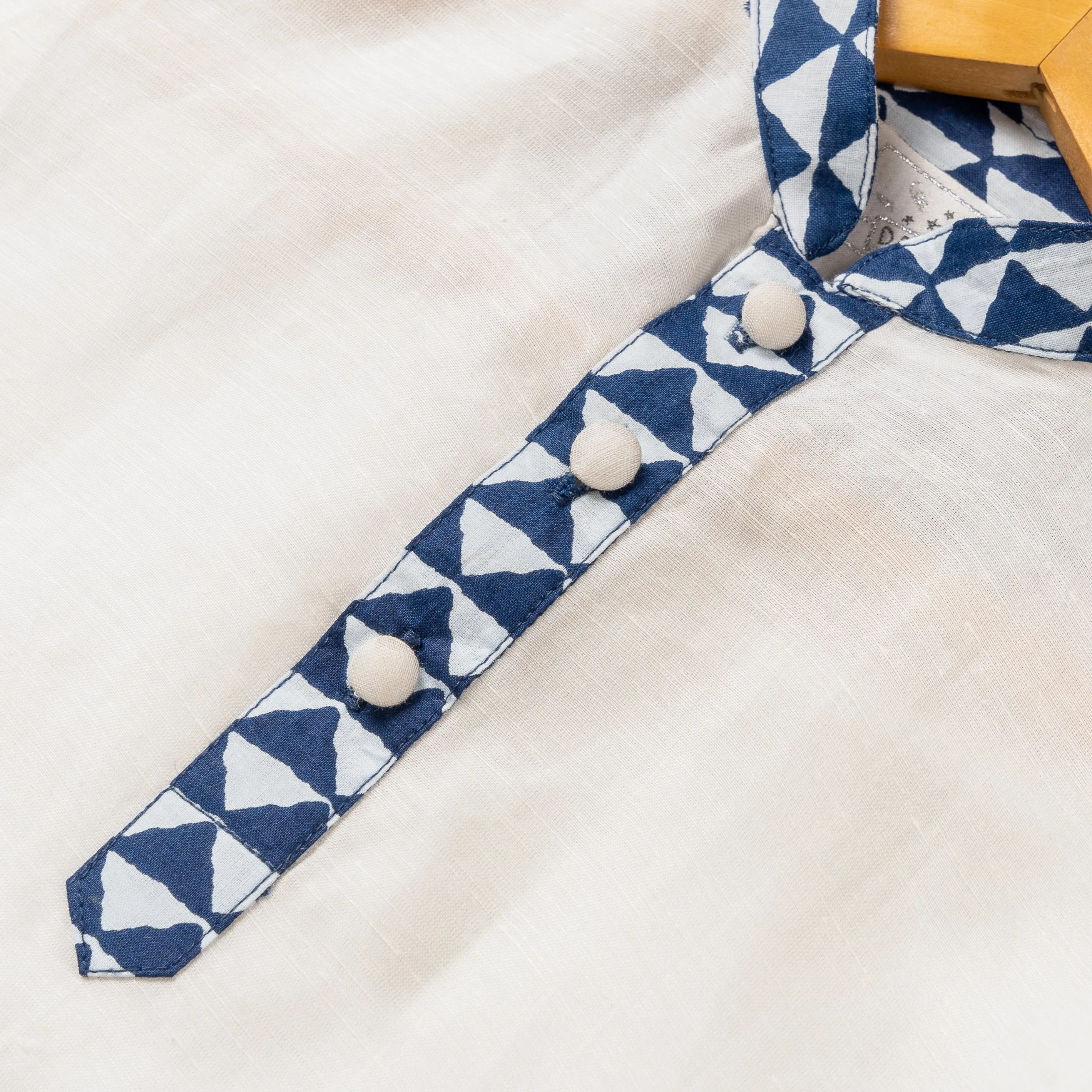 Indigo Satin Linen Kurta & Geometric Bandi Set with Pajama