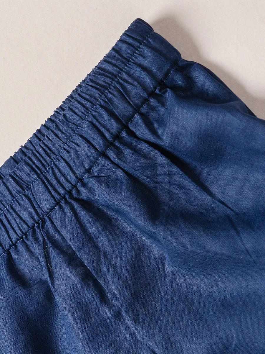 Indigo Satin Linen Kurta & Geometric Bandi Set with Pajama