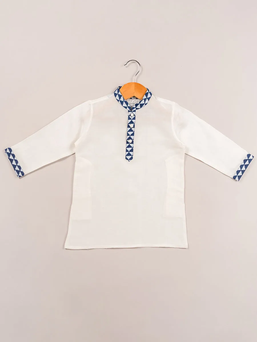 Indigo Satin Linen Kurta & Geometric Bandi Set with Pajama