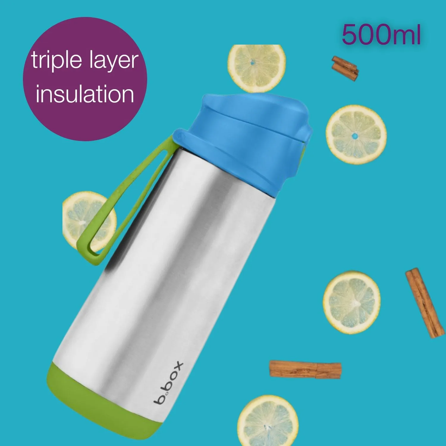 Insulated Sport Spout Drink Water Bottle 500ml Blue