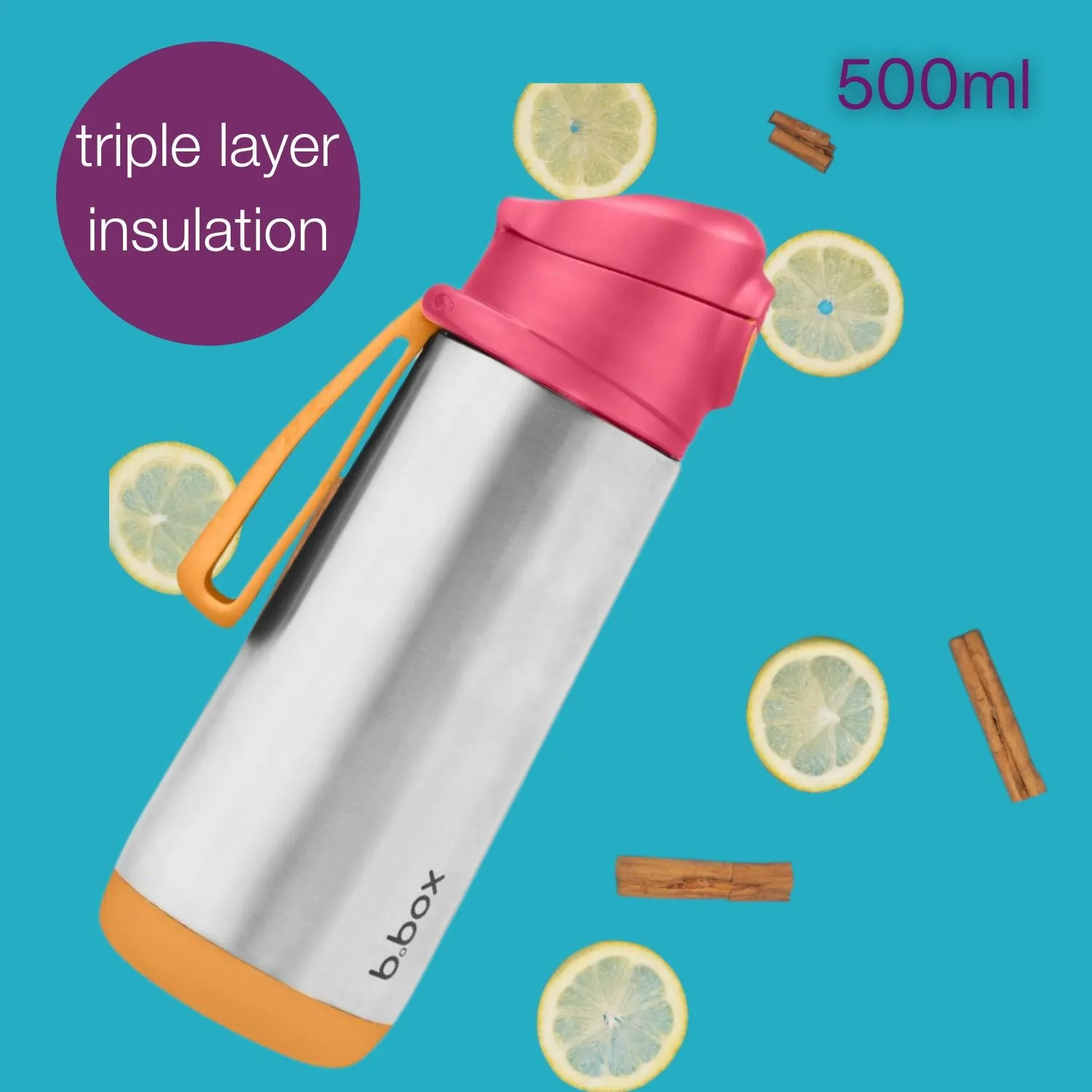 Insulated Sport Spout Drink Water Bottle 500ml Shake Pink