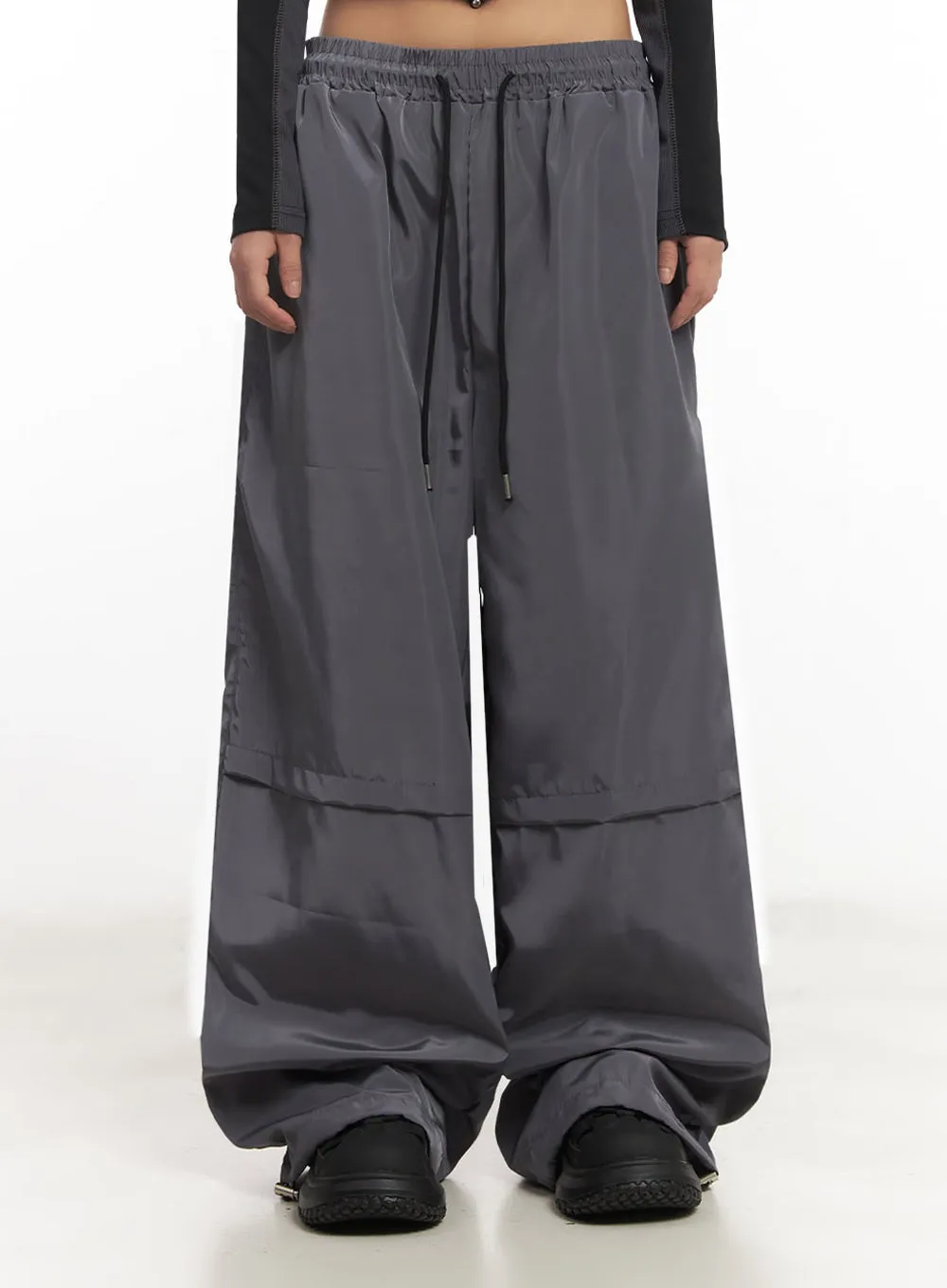 Pintuck Wide-Leg Windbreaker Trackpants IA517