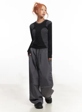 Pintuck Wide-Leg Windbreaker Trackpants IA517