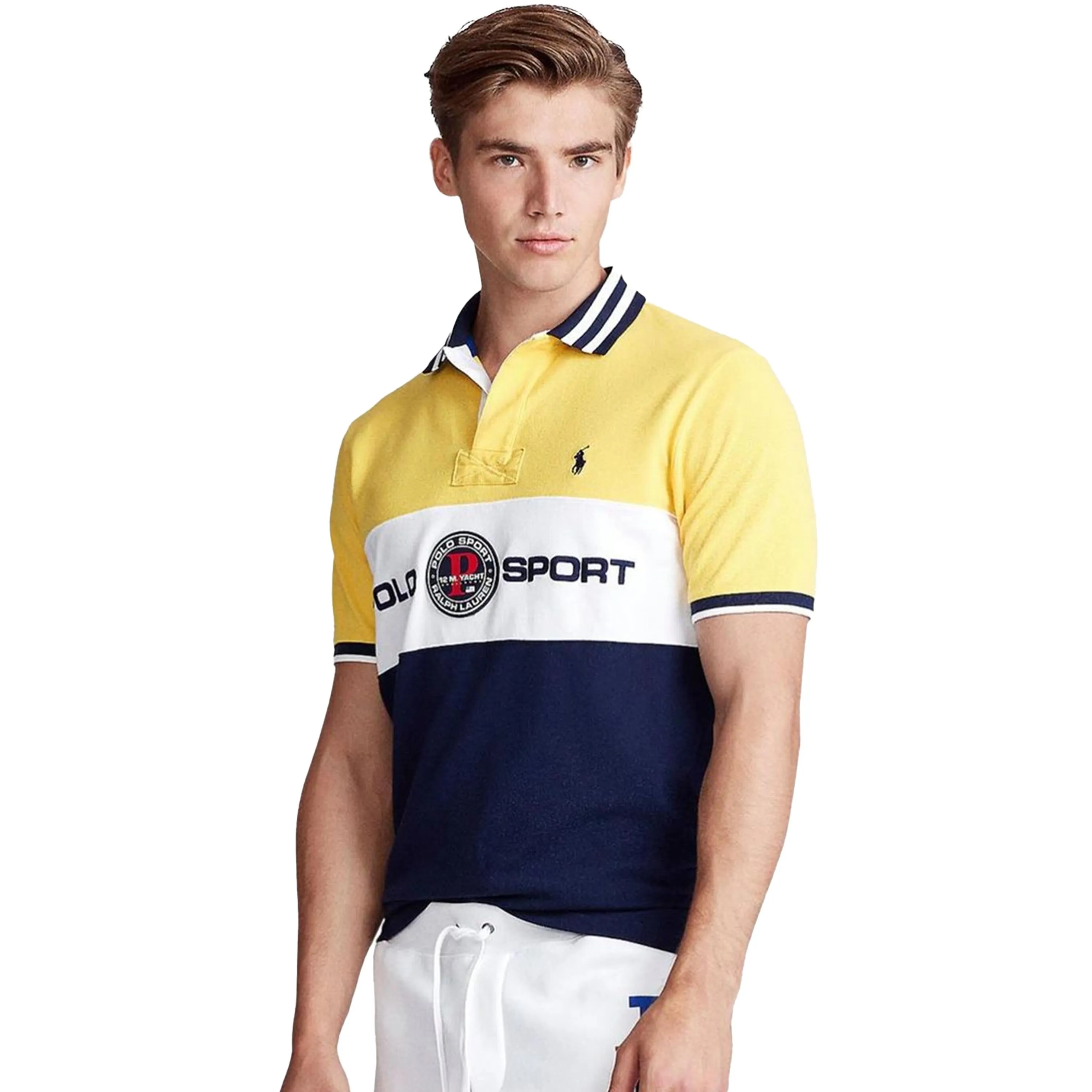 Polo Ralph Lauren Men's Custom Slim-Fit Mesh Polo (Chrome Yellow Multi)
