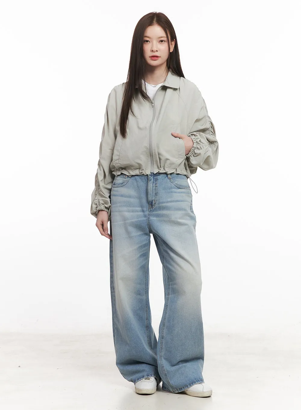 Shirred Crop Windbreaker Jacket CM511