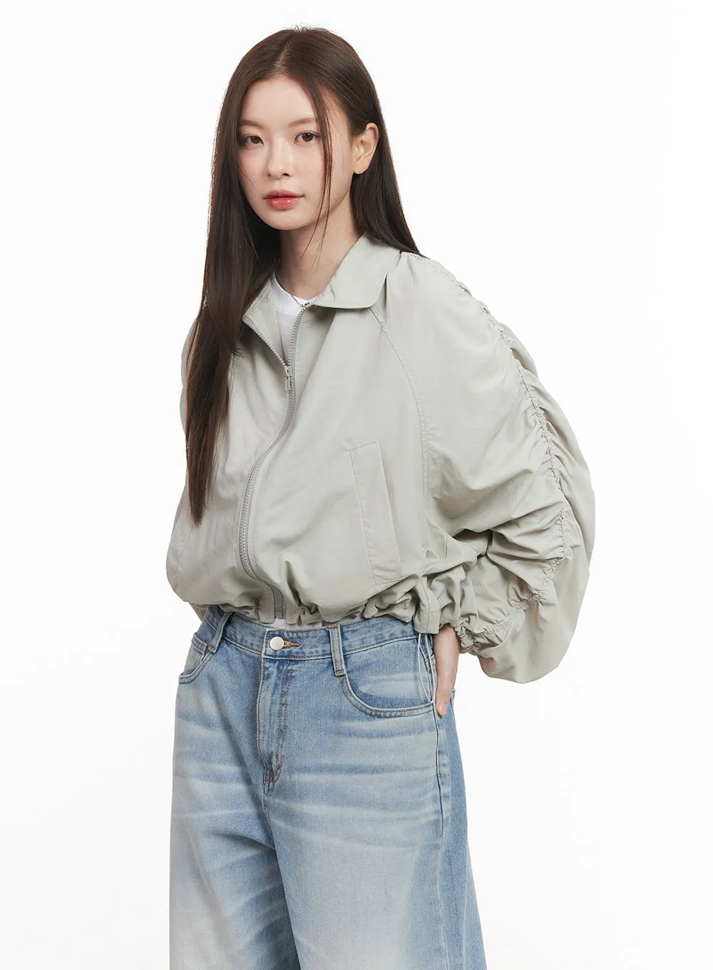 Shirred Crop Windbreaker Jacket CM511