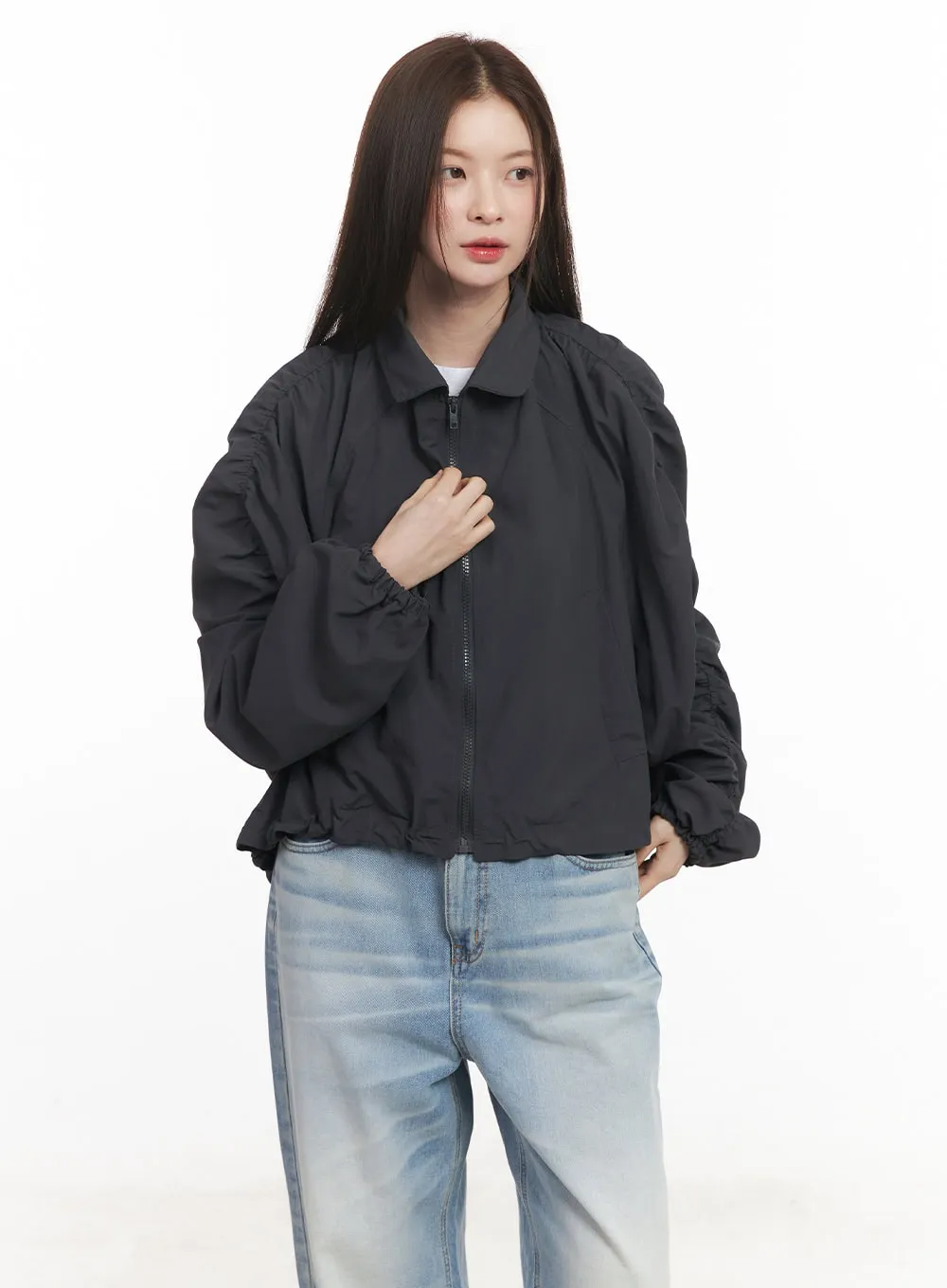 Shirred Crop Windbreaker Jacket CM511