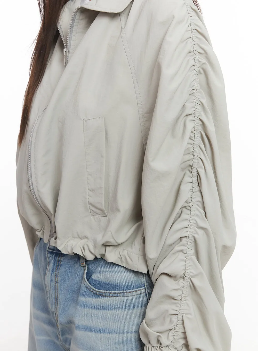 Shirred Crop Windbreaker Jacket CM511