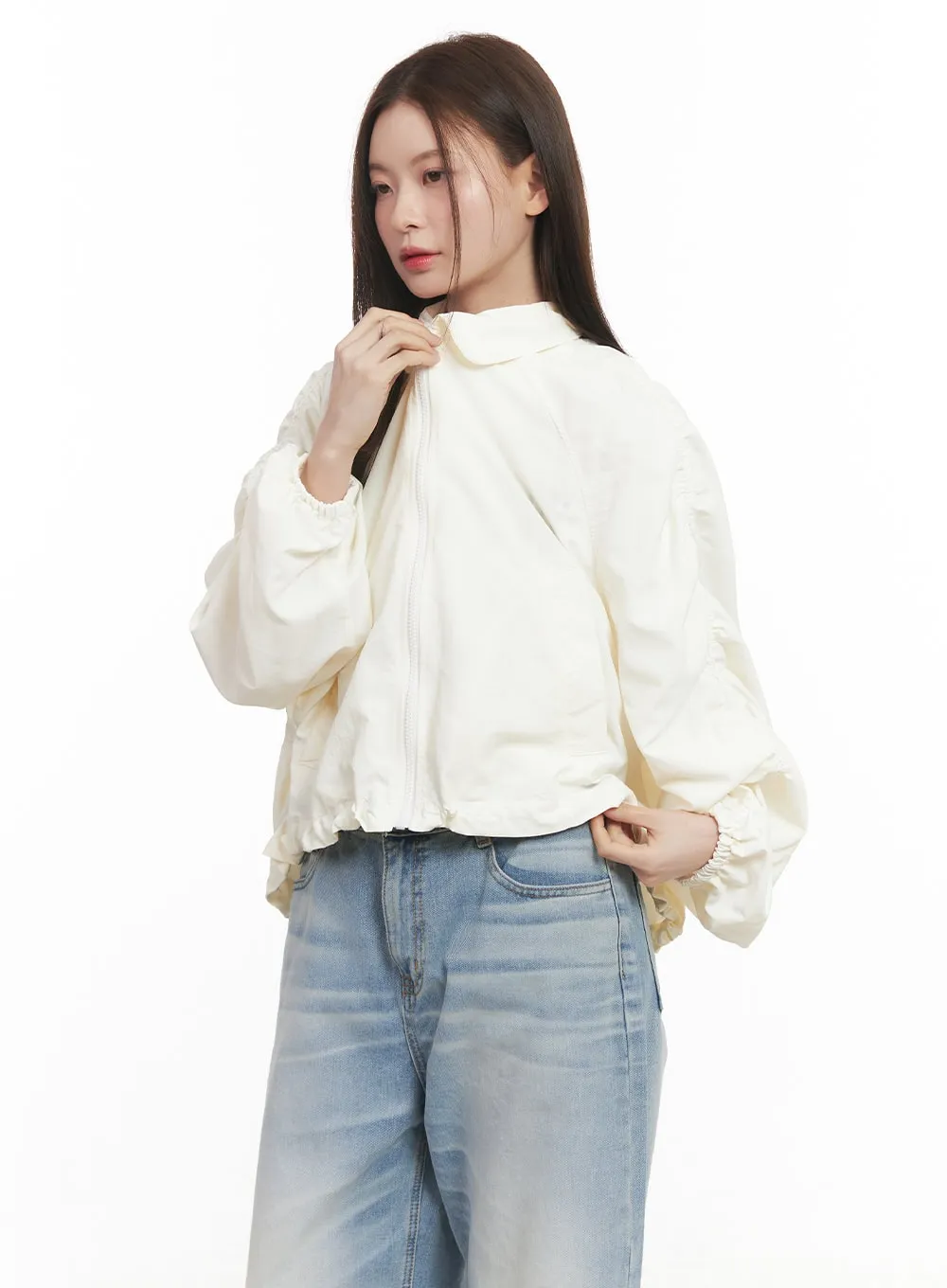 Shirred Crop Windbreaker Jacket CM511