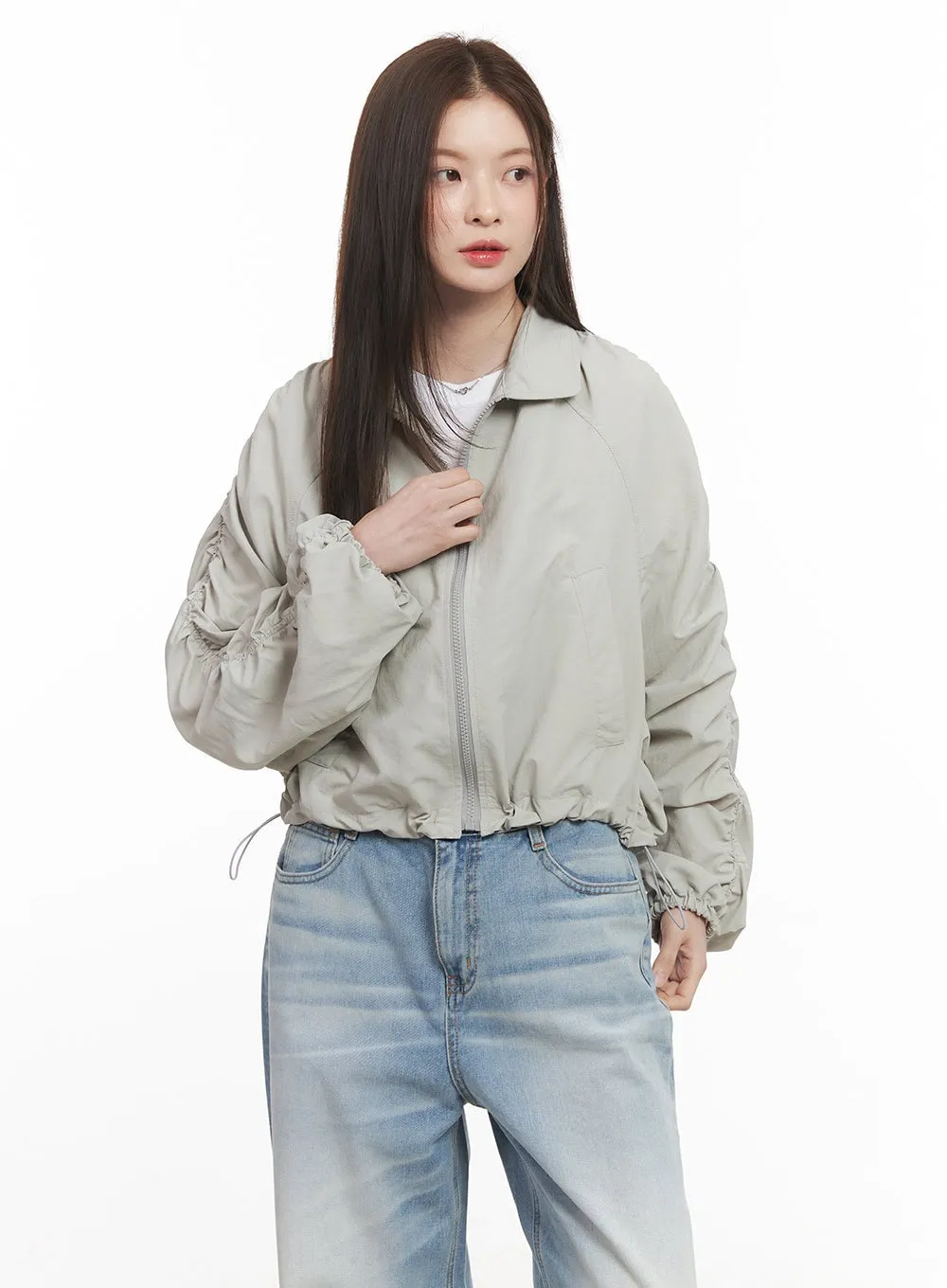 Shirred Crop Windbreaker Jacket CM511