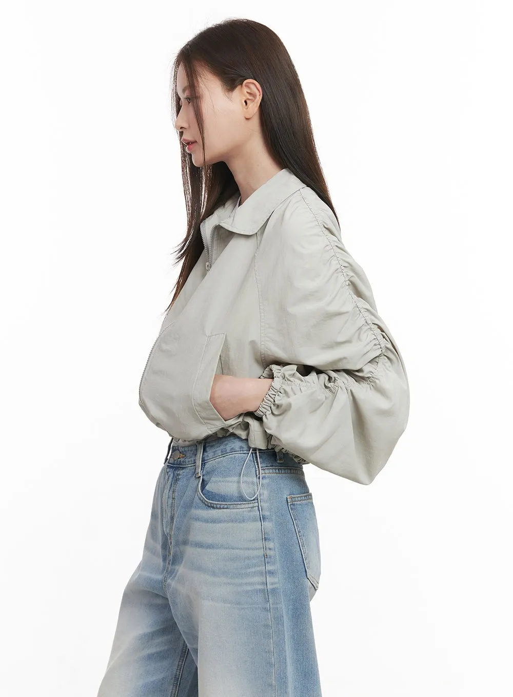 Shirred Crop Windbreaker Jacket CM511