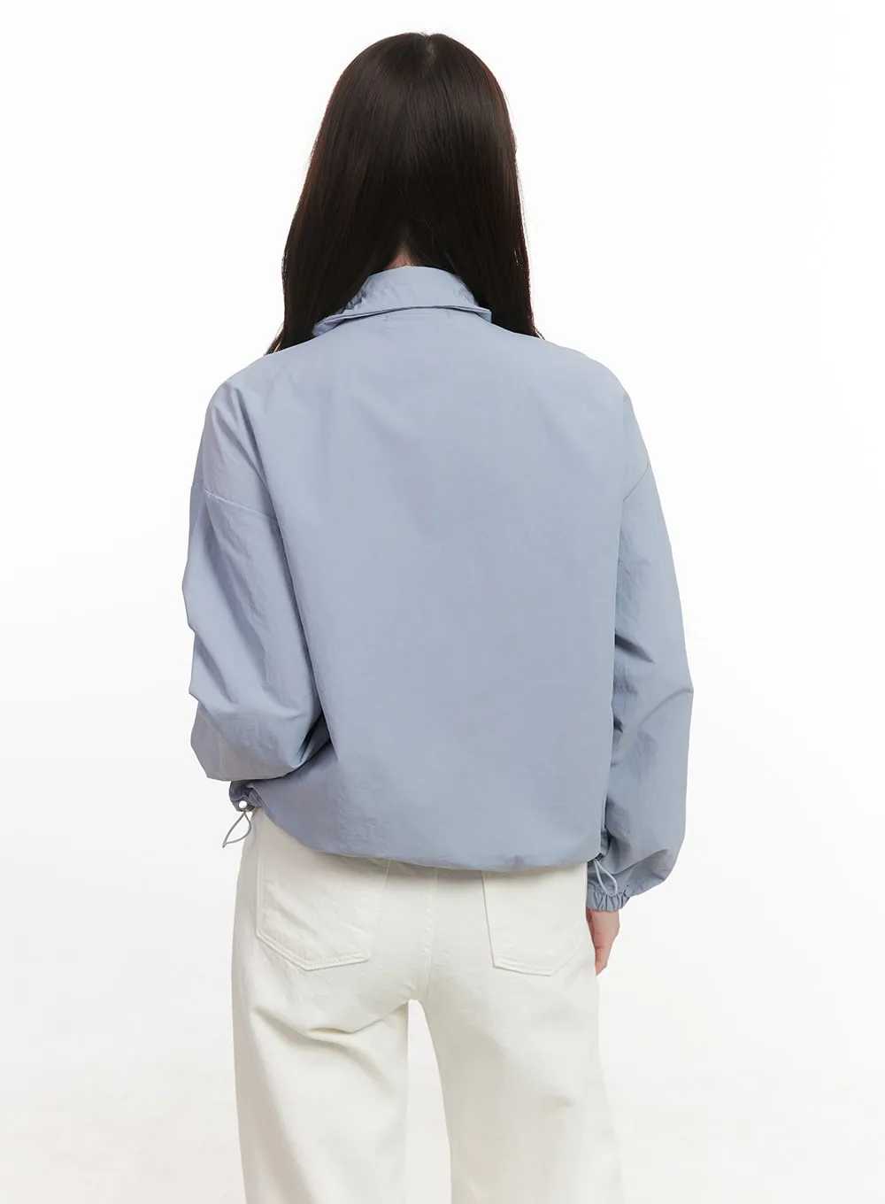 Shirred Ribbon Zip Up Windbreaker CJ515