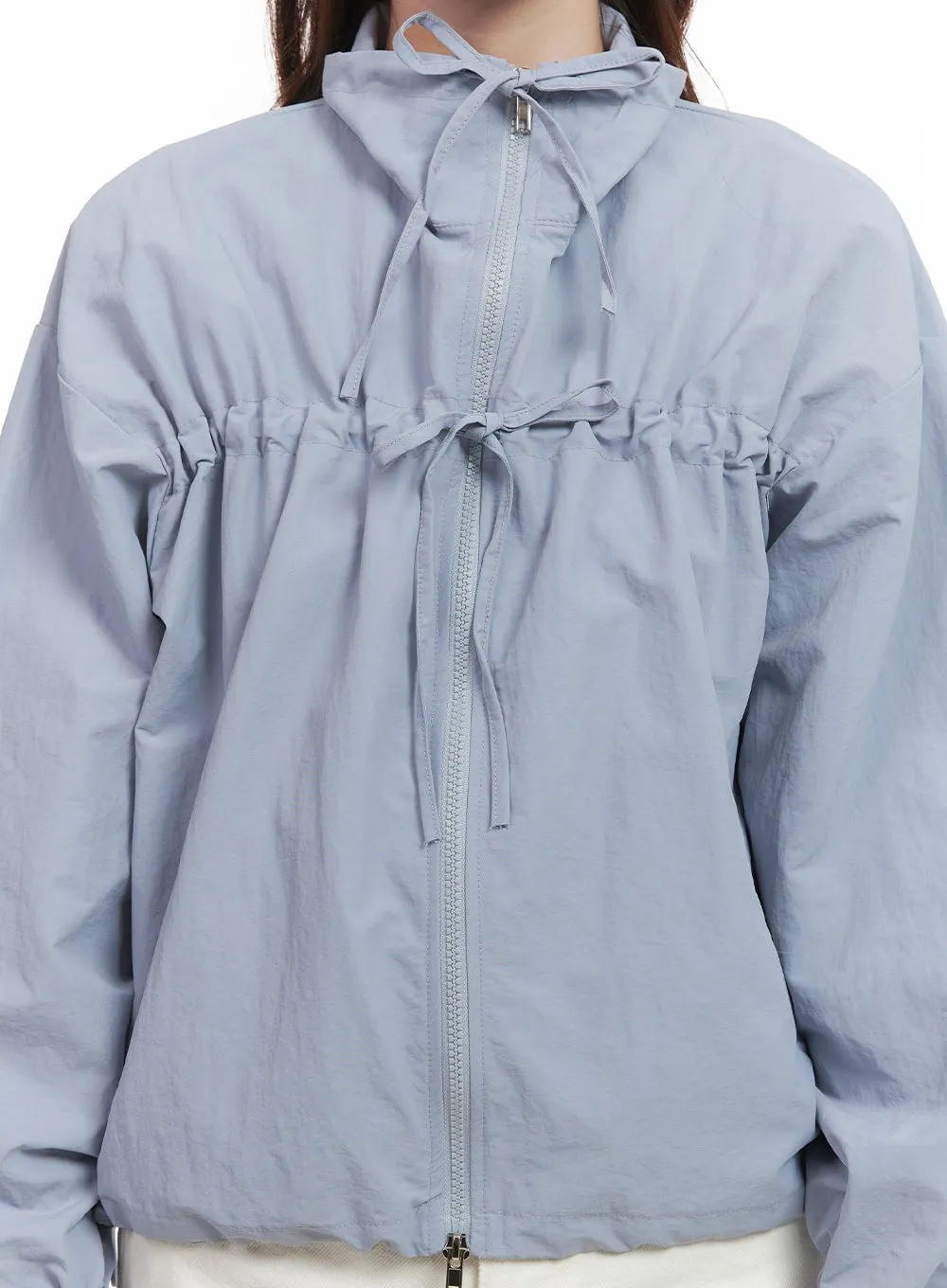 Shirred Ribbon Zip Up Windbreaker CJ515