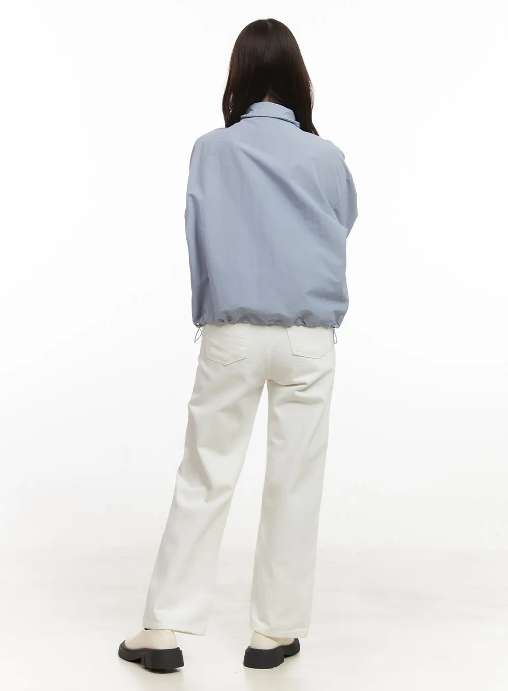 Shirred Ribbon Zip Up Windbreaker CJ515