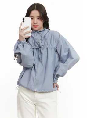 Shirred Ribbon Zip Up Windbreaker CJ515