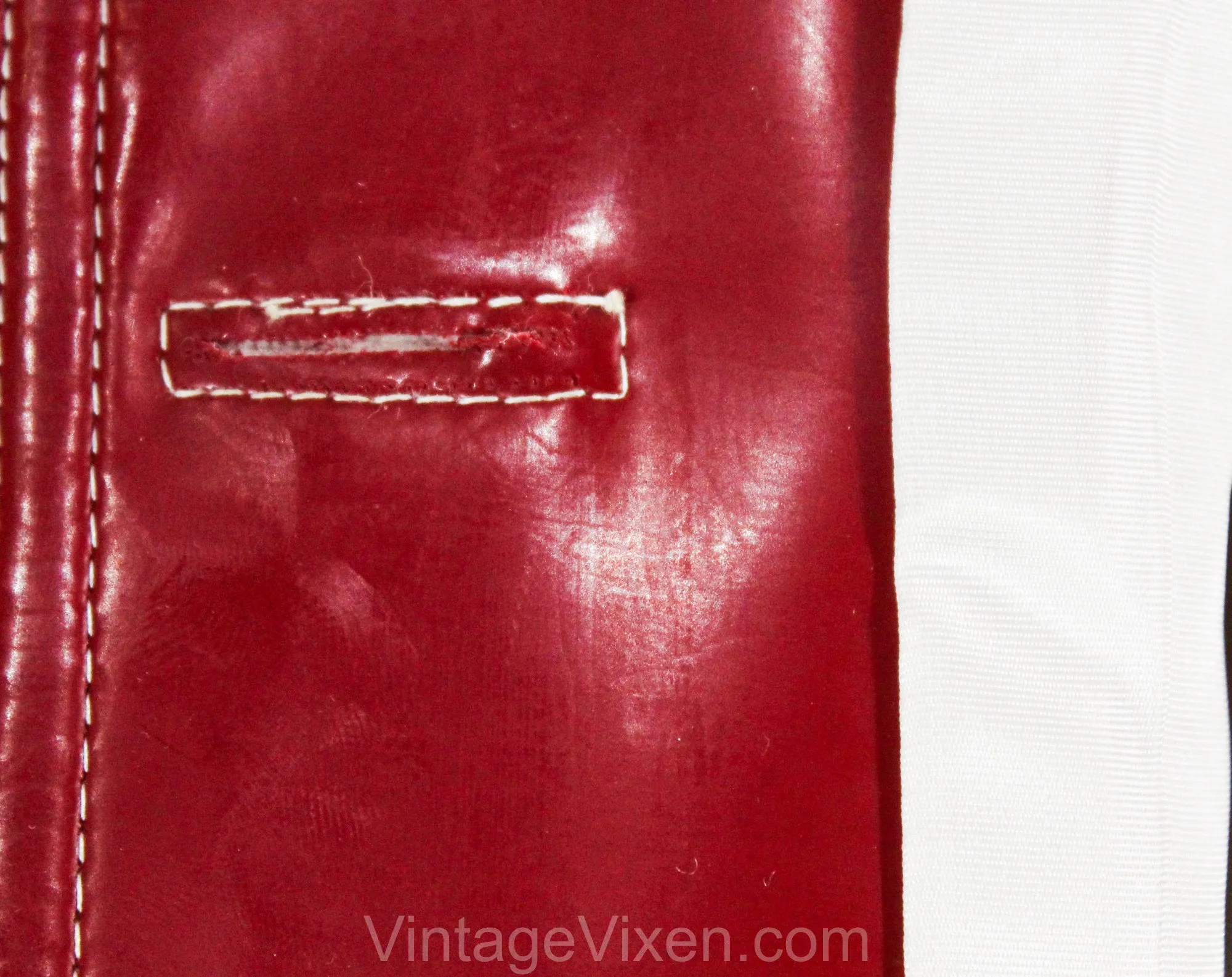 Size 12 Brick Red Vest - Large 1960s Mod Futurist Wet Look Vinyl - 60s Sleeveless Fad Button Front Tunic - White Top Stitching - Bust 38